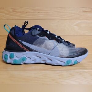 Nike React Element 87 Black Midnight Navy Blue Size 10 Running Shoe AQ1090-005
